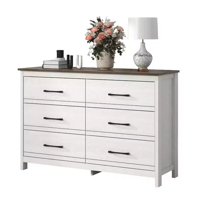 Cassettiera Pearl White Oak a 6 cassetti, 1 persona