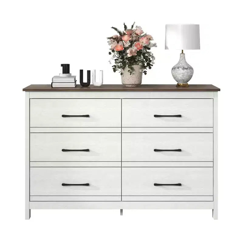 Cassettiera Pearl White Oak a 6 cassetti, 1 persona