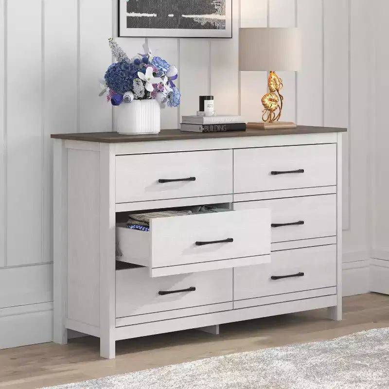 Cassettiera Pearl White Oak a 6 cassetti, 1 persona
