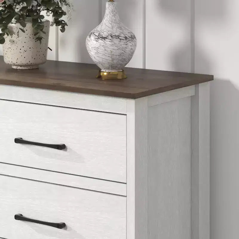 Cassettiera Pearl White Oak a 6 cassetti, 1 persona