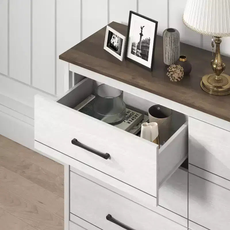 Cassettiera Pearl White Oak a 6 cassetti, 1 persona