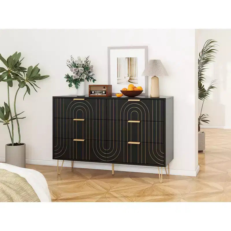 Cassettiera nera e oro a 6 cassetti, utente singolo