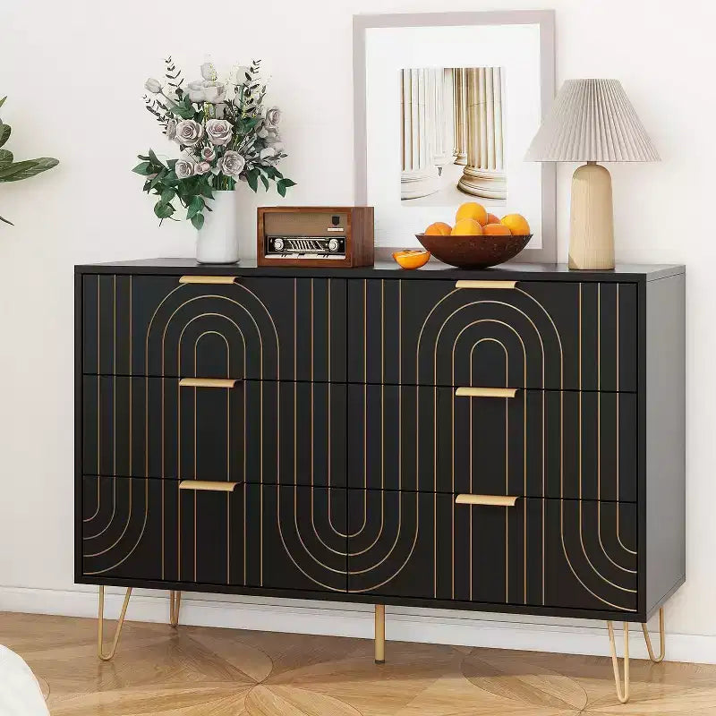 Cassettiera nera e oro a 6 cassetti, utente singolo