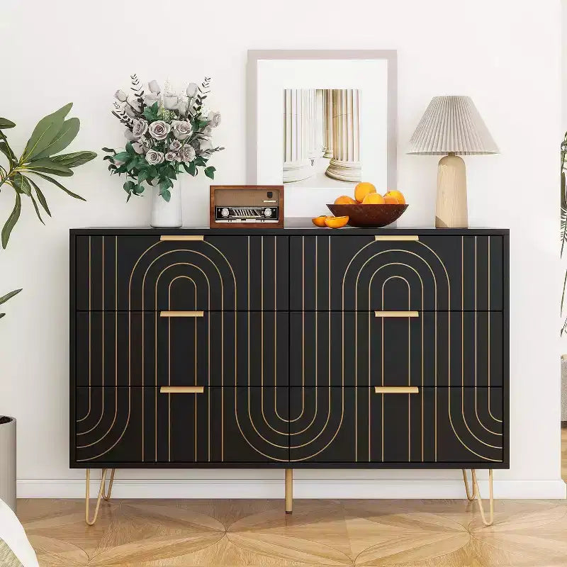Cassettiera nera e oro a 6 cassetti, utente singolo