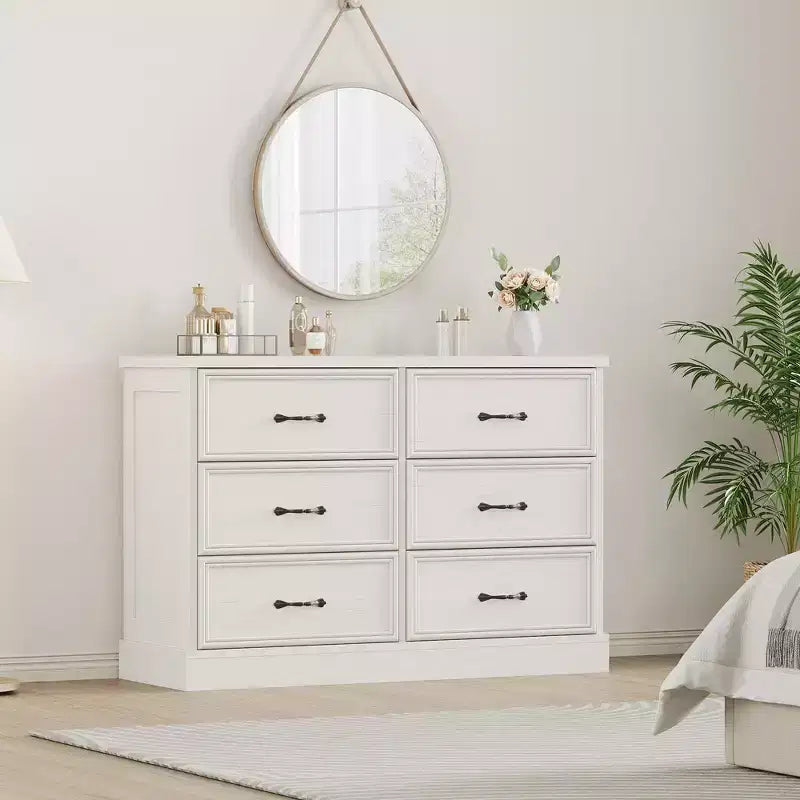 Comodino a 6 cassetti bianco/nero, montaggio da 1 persona