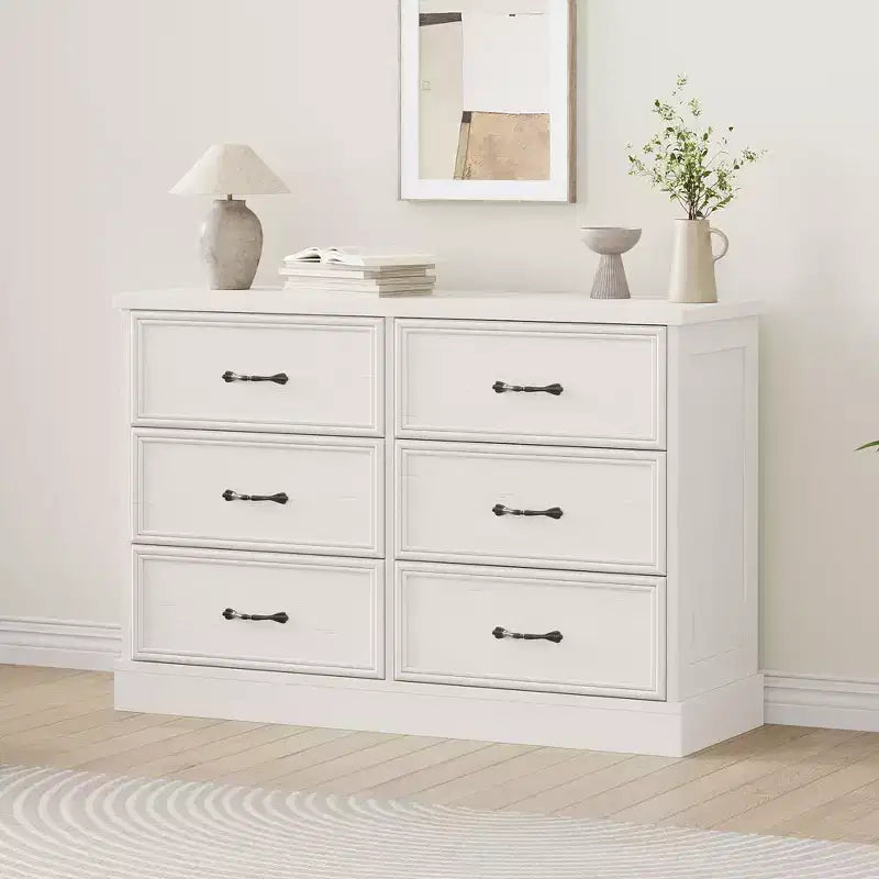 Comodino a 6 cassetti bianco/nero, montaggio da 1 persona