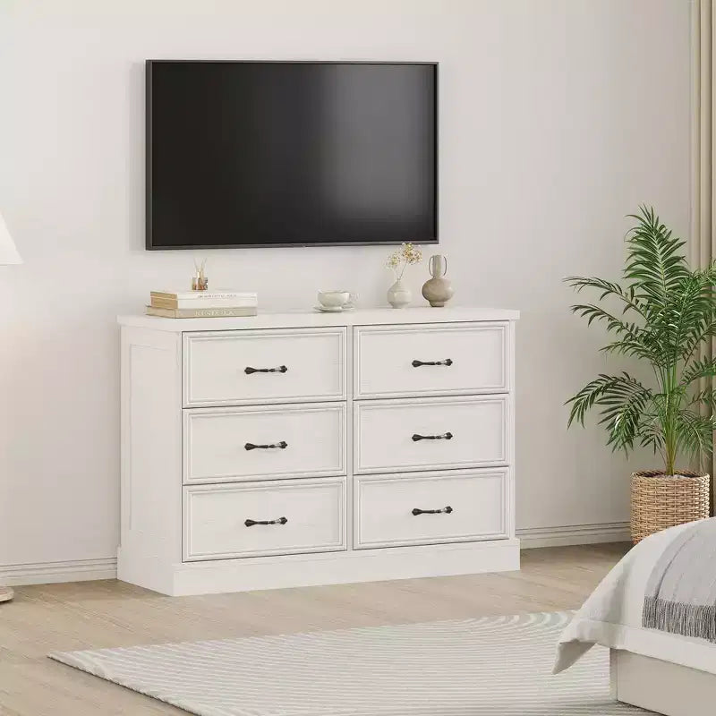 Comodino a 6 cassetti bianco/nero, montaggio da 1 persona