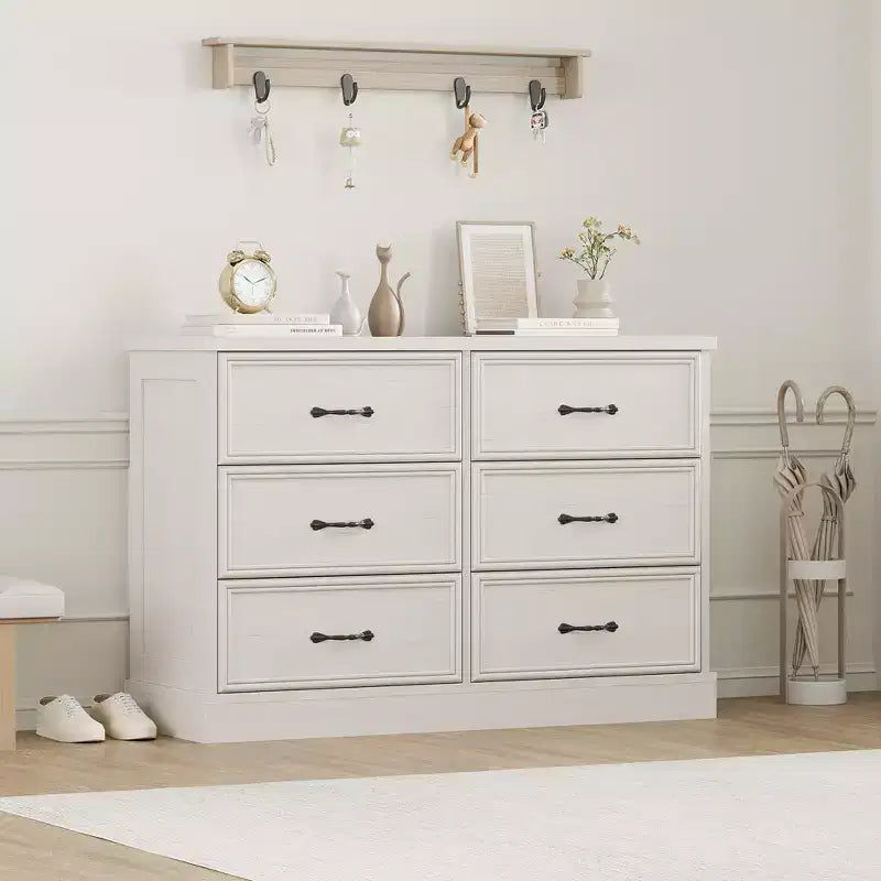 Comodino a 6 cassetti bianco/nero, montaggio da 1 persona