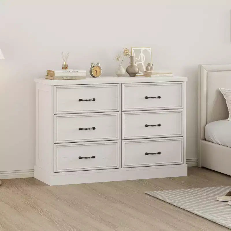 Comodino a 6 cassetti bianco/nero, montaggio da 1 persona