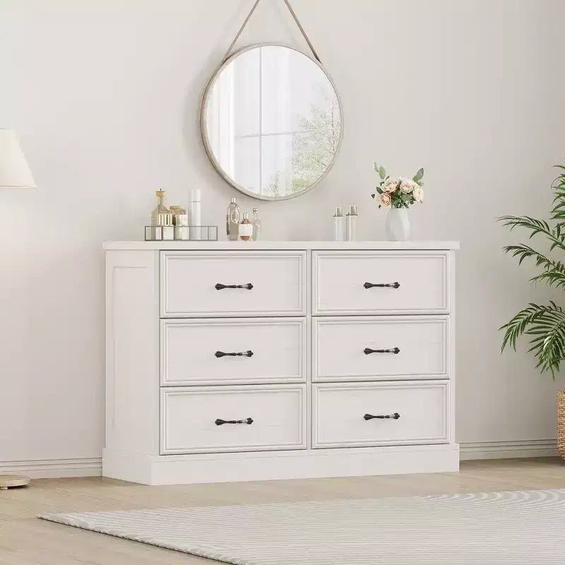 Comodino a 6 cassetti bianco/nero, montaggio da 1 persona