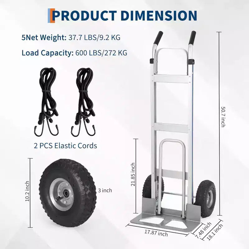 Carrello a mano antico in alluminio / Carrello saliscale, 272 kg, 1 persona