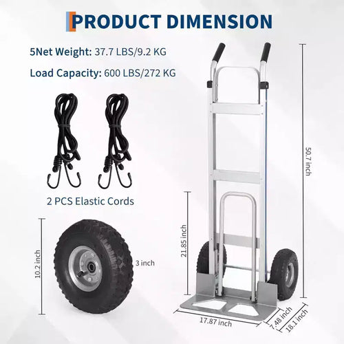 Carrello a mano antico in alluminio / Carrello saliscale, 272 kg, 1 persona