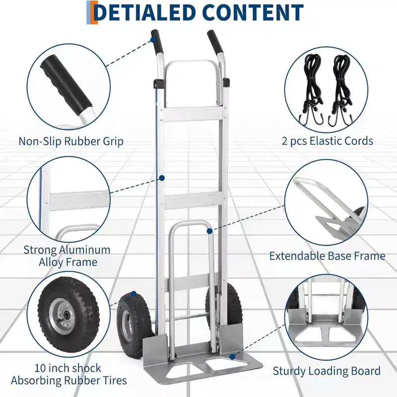 Carrello a mano antico in alluminio / Carrello saliscale, 272 kg, 1 persona