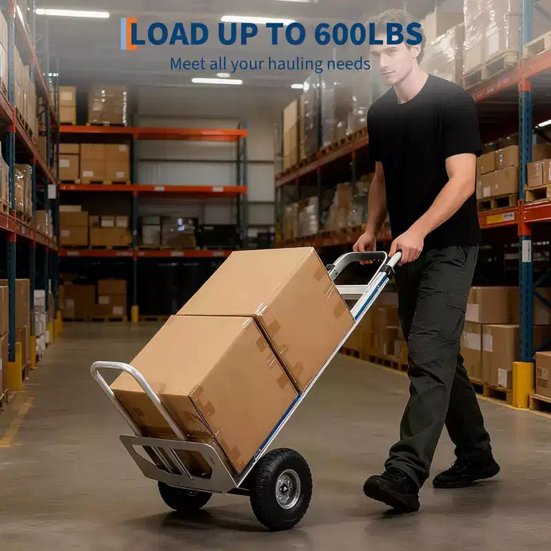 Carrello a mano antico in alluminio / Carrello saliscale, 272 kg, 1 persona