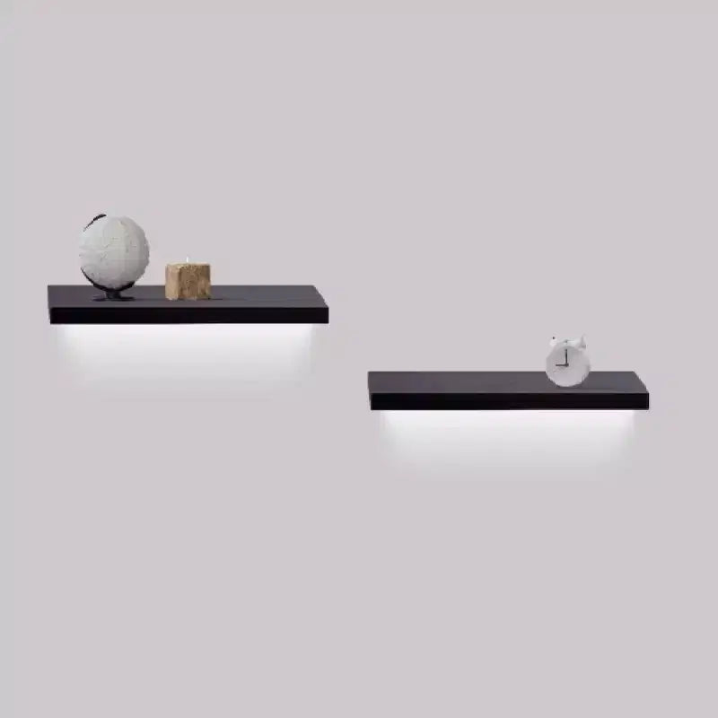 Mensola a muro galleggiante a LED nera, legno, singola, 40 cm