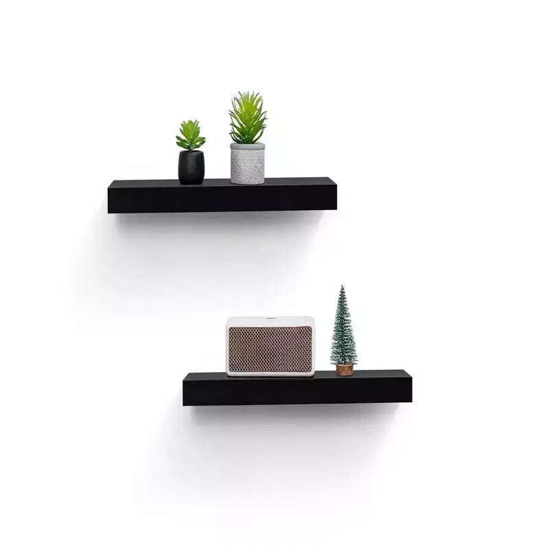 Mensola a muro galleggiante a LED nera, legno, singola, 40 cm