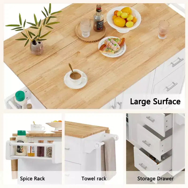 Isola da Cucina Mobile Marrone/Bianca con Anta a Ribalta – Mobiletto a 2 Ante, 3 Cassetti, per 1-2 Persone
