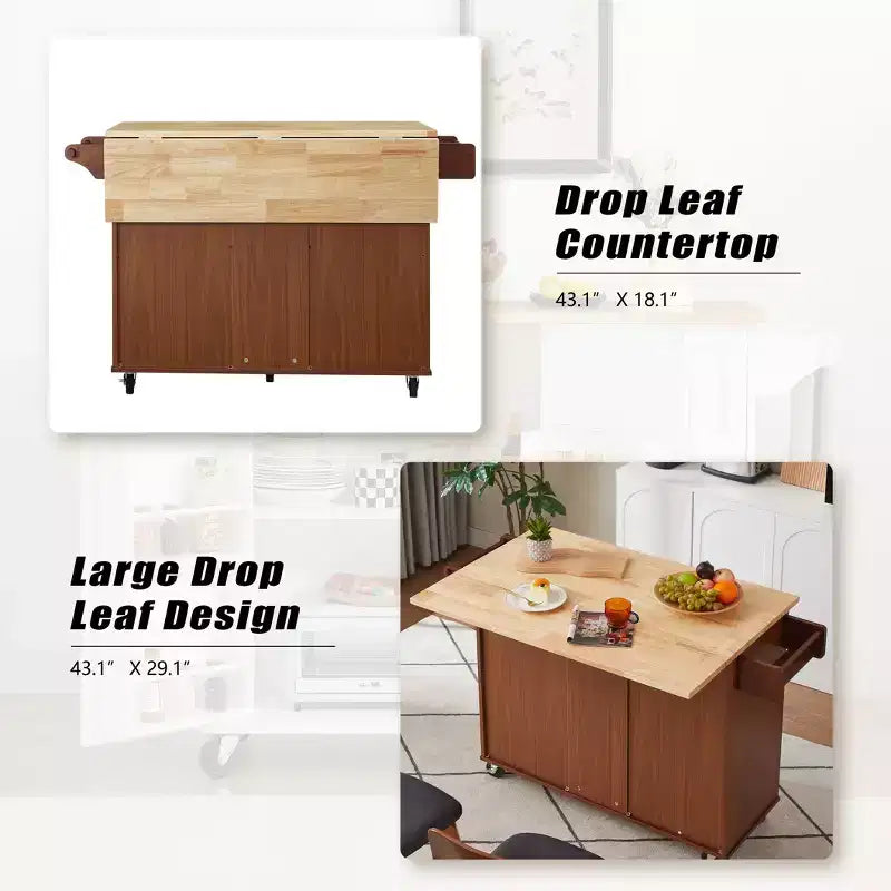 Isola da Cucina Mobile Marrone/Bianca con Anta a Ribalta – Mobiletto a 2 Ante, 3 Cassetti, per 1-2 Persone