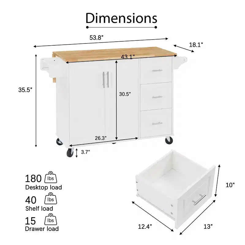 Isola da Cucina Mobile Marrone/Bianca con Anta a Ribalta – Mobiletto a 2 Ante, 3 Cassetti, per 1-2 Persone
