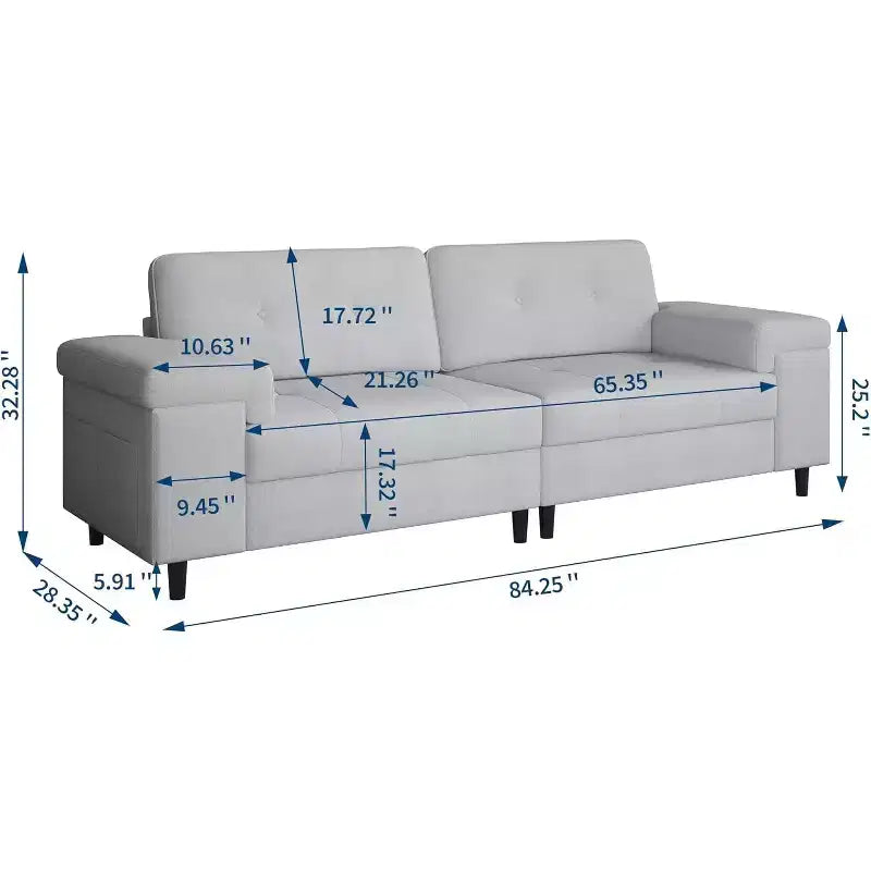 Divano a 3 posti Beige Bianco / Grigio Chiaro con braccioli regolabili e schienale trapuntato