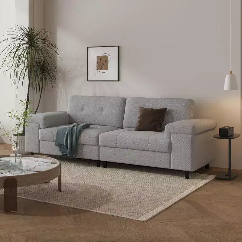 Divano a 3 posti Beige Bianco / Grigio Chiaro con braccioli regolabili e schienale trapuntato