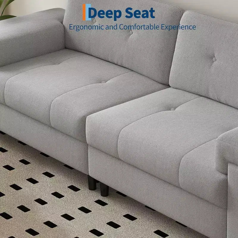 Divano a 3 posti Beige Bianco / Grigio Chiaro con braccioli regolabili e schienale trapuntato