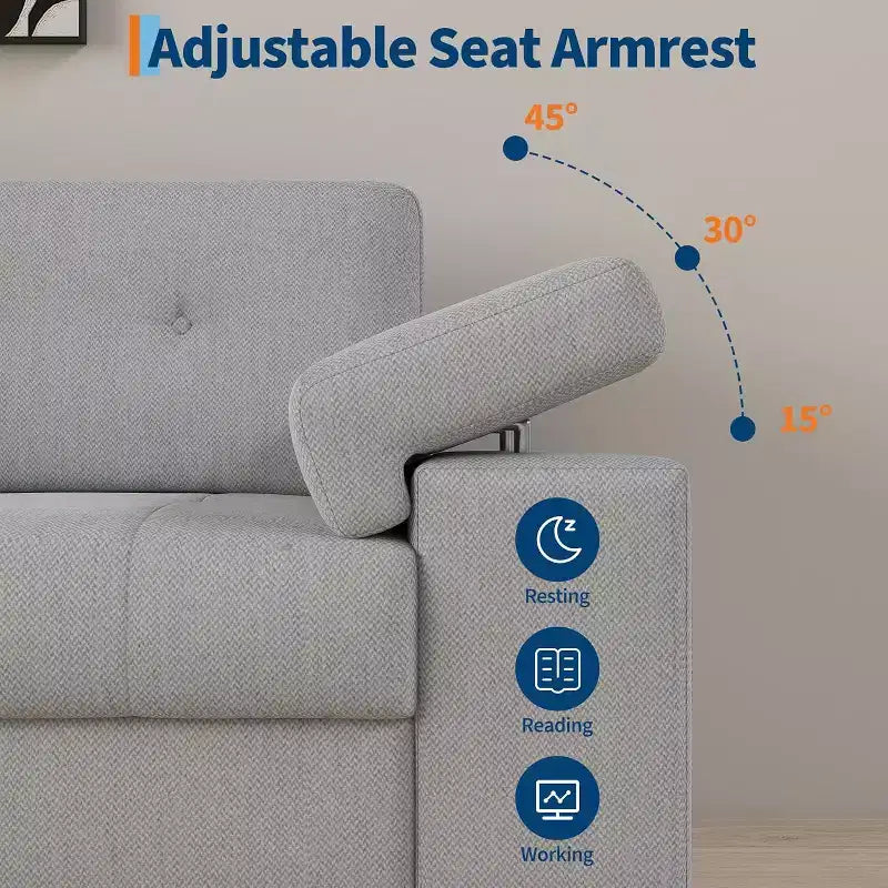 Divano a 3 posti Beige Bianco / Grigio Chiaro con braccioli regolabili e schienale trapuntato