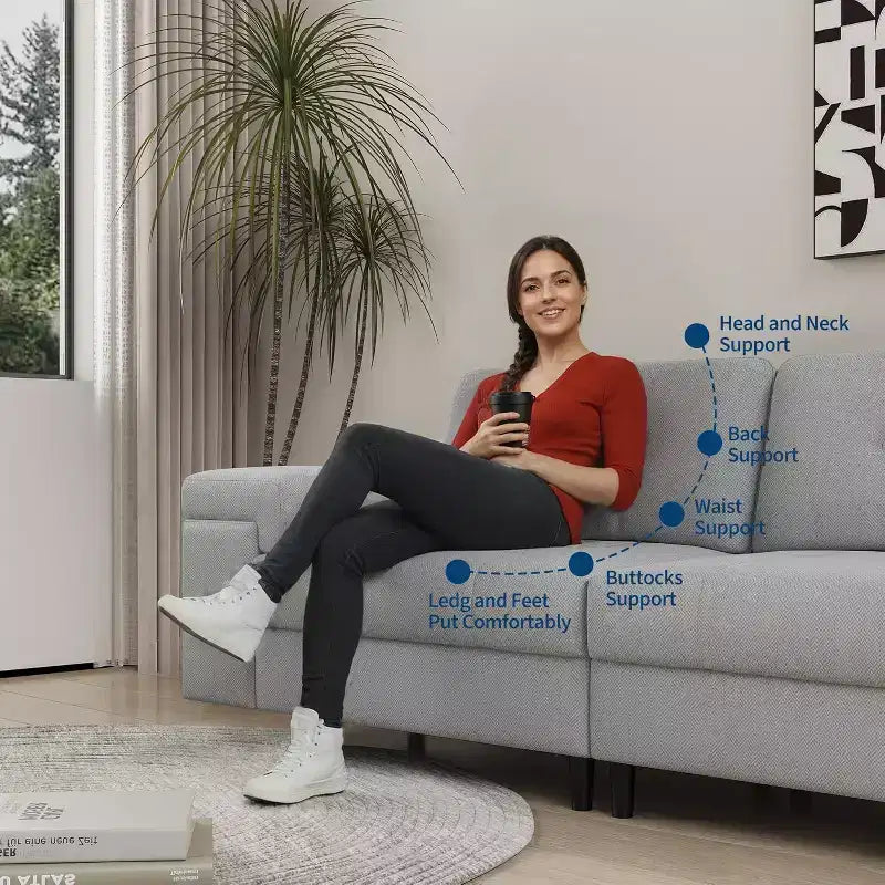 Divano a 3 posti Beige Bianco / Grigio Chiaro con braccioli regolabili e schienale trapuntato