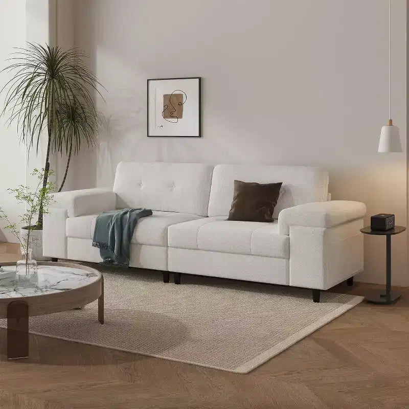Divano a 3 posti Beige Bianco / Grigio Chiaro con braccioli regolabili e schienale trapuntato