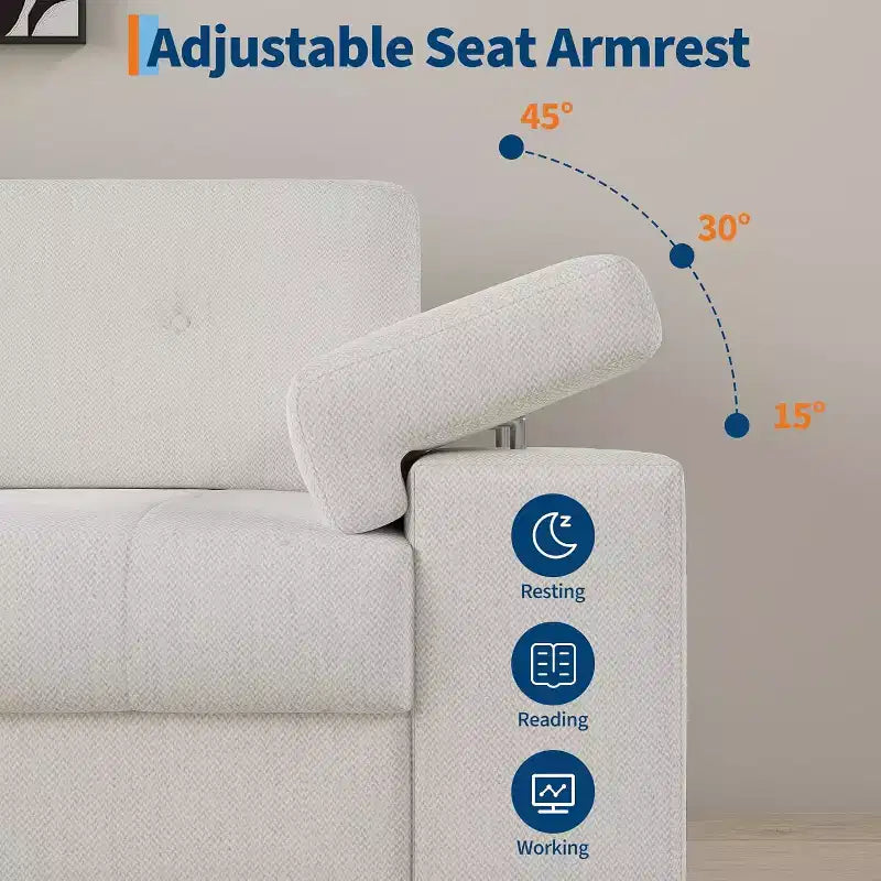 Divano a 3 posti Beige Bianco / Grigio Chiaro con braccioli regolabili e schienale trapuntato