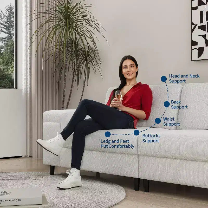 Divano a 3 posti Beige Bianco / Grigio Chiaro con braccioli regolabili e schienale trapuntato