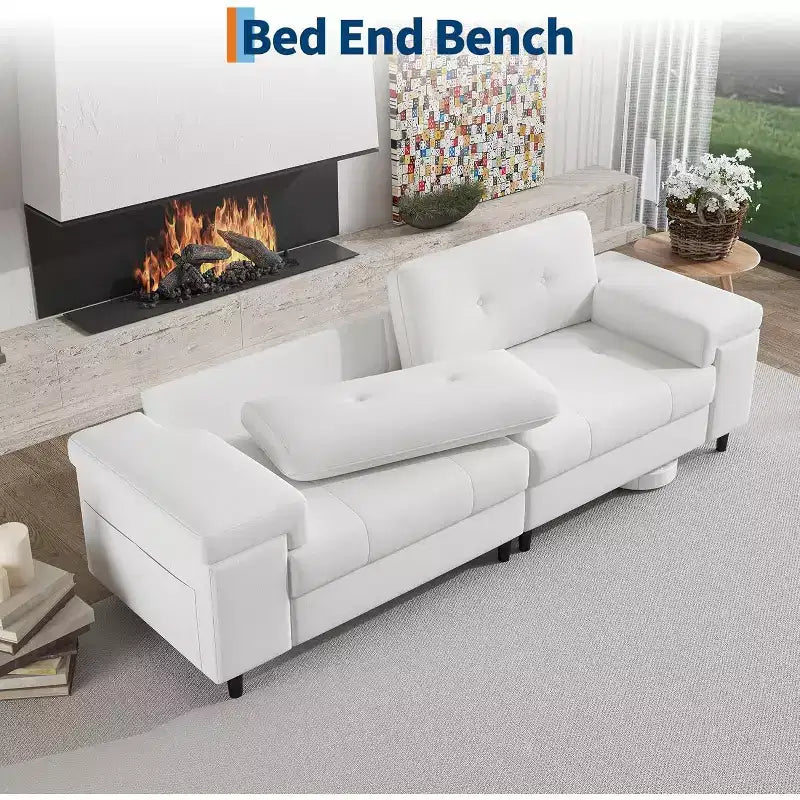 Divano a 3 posti Beige Bianco / Grigio Chiaro con braccioli regolabili e schienale trapuntato