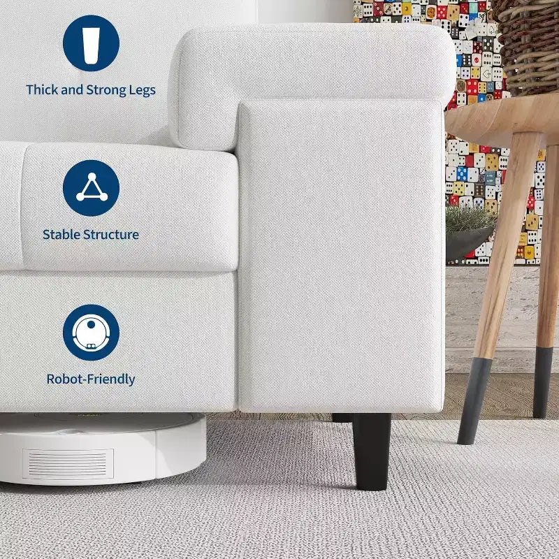 Divano a 3 posti Beige Bianco / Grigio Chiaro con braccioli regolabili e schienale trapuntato
