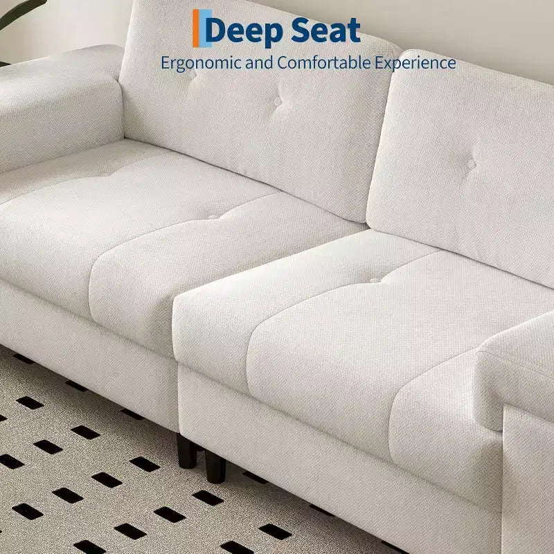 Divano a 3 posti Beige Bianco / Grigio Chiaro con braccioli regolabili e schienale trapuntato