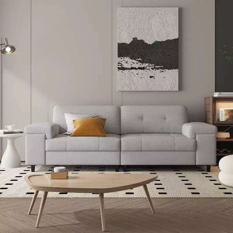 Divano a 3 posti Beige Bianco / Grigio Chiaro con braccioli regolabili e schienale trapuntato