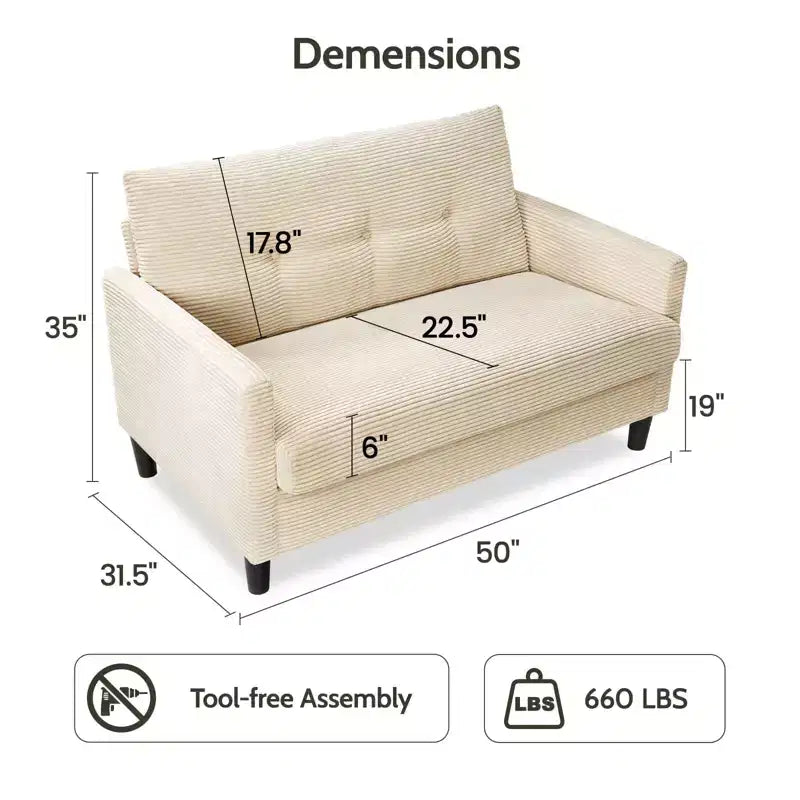 Divanetto a 2 posti imbottito beige/nero/blu/verde, montaggio senza attrezzi