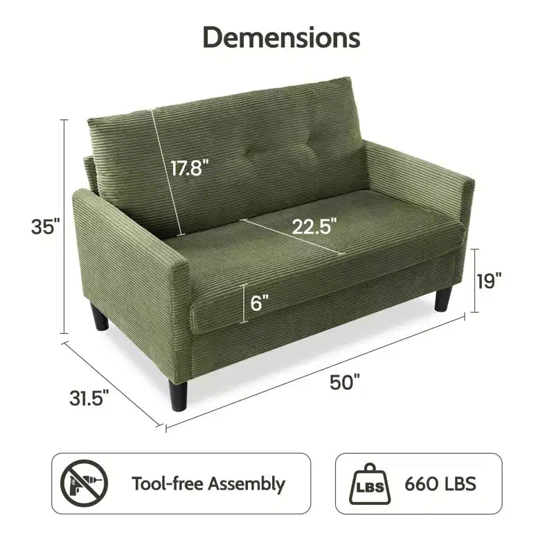 Divanetto a 2 posti imbottito beige/nero/blu/verde, montaggio senza attrezzi