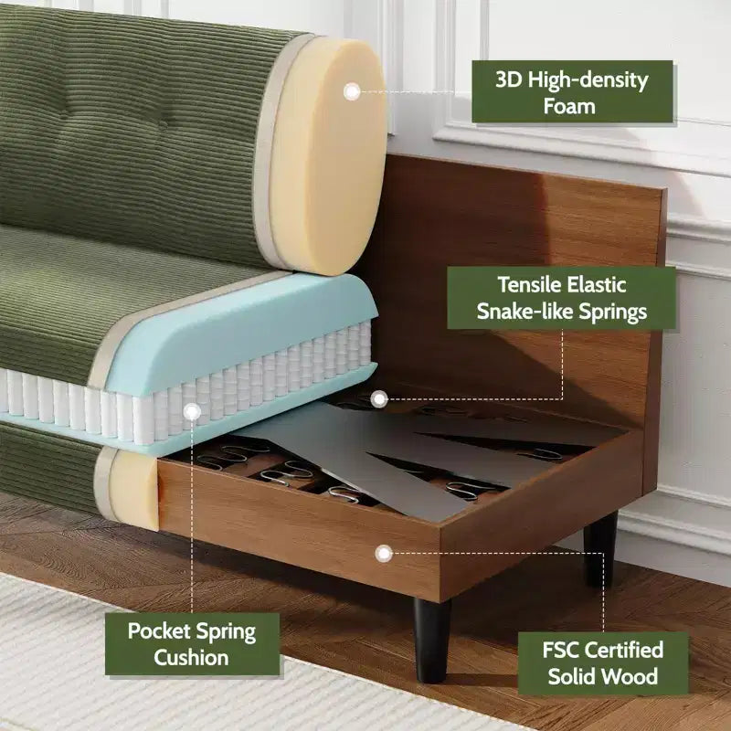 Divanetto a 2 posti imbottito beige/nero/blu/verde, montaggio senza attrezzi