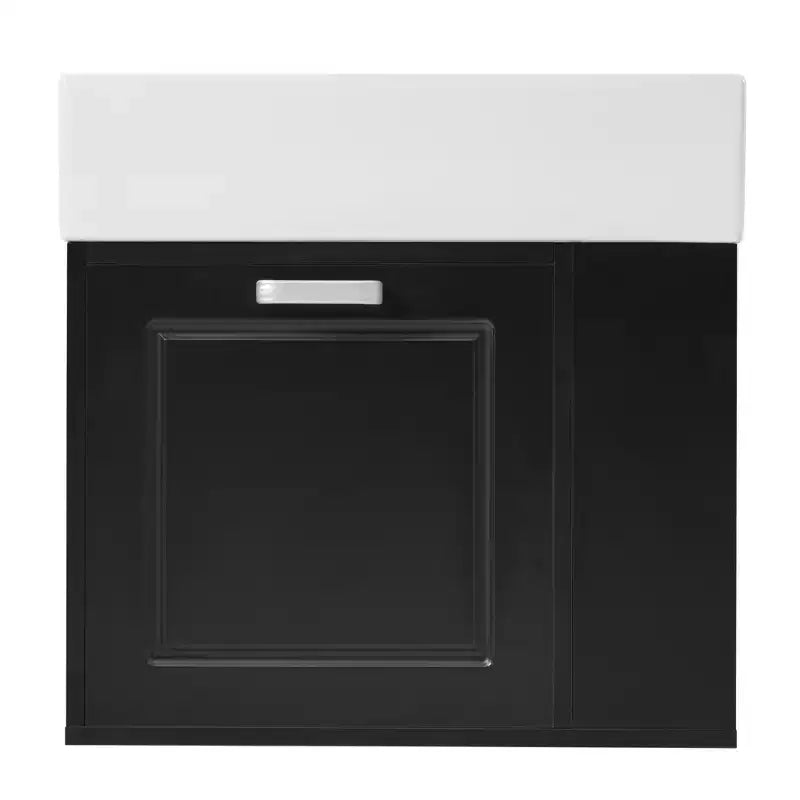 Mobile bagno sospeso da 55 cm con lavabo in ceramica e cassetto, nero/bianco, lavabo singolo