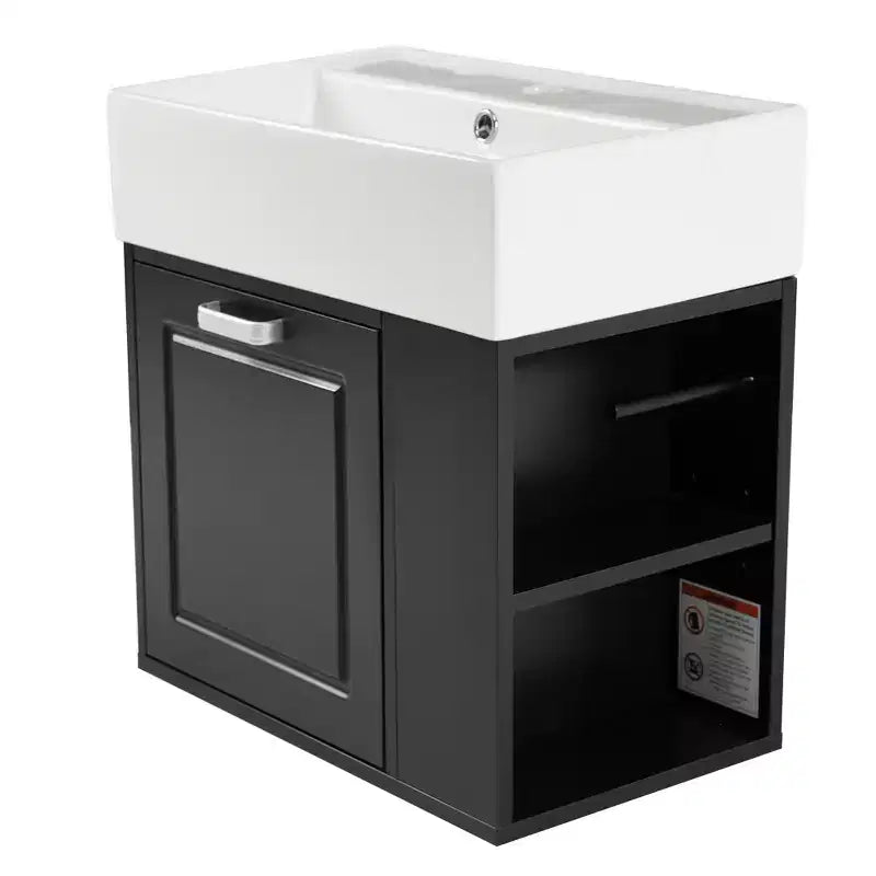Mobile bagno sospeso da 55 cm con lavabo in ceramica e cassetto, nero/bianco, lavabo singolo