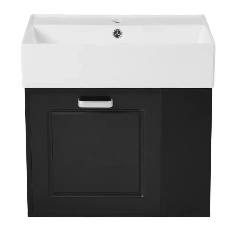 Mobile bagno sospeso da 55 cm con lavabo in ceramica e cassetto, nero/bianco, lavabo singolo