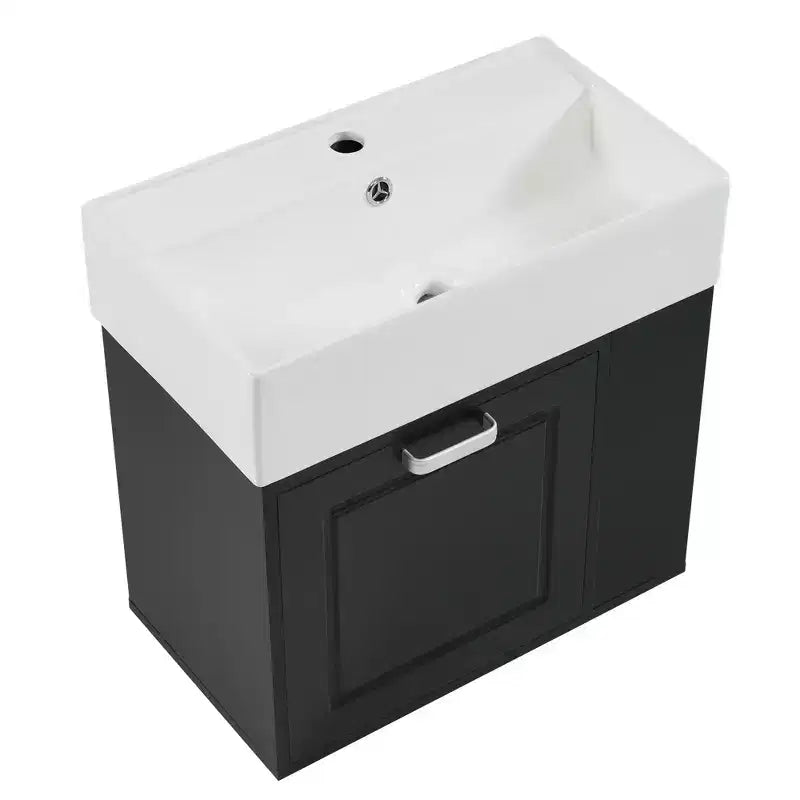 Mobile bagno sospeso da 55 cm con lavabo in ceramica e cassetto, nero/bianco, lavabo singolo