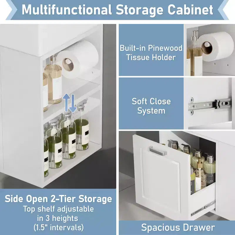 Mobile bagno sospeso da 55 cm con lavabo in ceramica e cassetto, nero/bianco, lavabo singolo