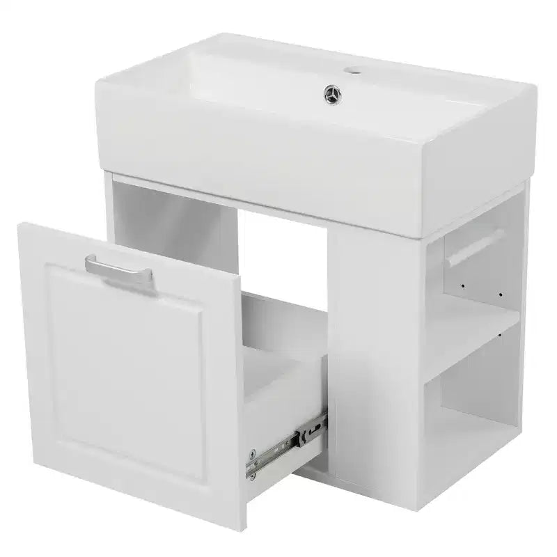 Mobile bagno sospeso da 55 cm con lavabo in ceramica e cassetto, nero/bianco, lavabo singolo