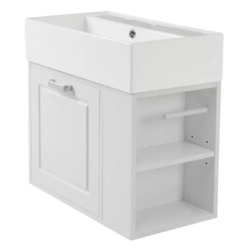 Mobile bagno sospeso da 55 cm con lavabo in ceramica e cassetto, nero/bianco, lavabo singolo