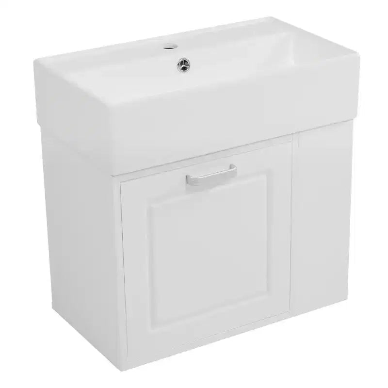 Mobile bagno sospeso da 55 cm con lavabo in ceramica e cassetto, nero/bianco, lavabo singolo