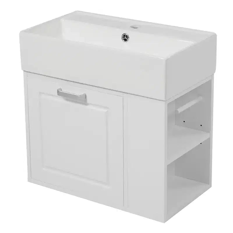 Mobile bagno sospeso da 55 cm con lavabo in ceramica e cassetto, nero/bianco, lavabo singolo