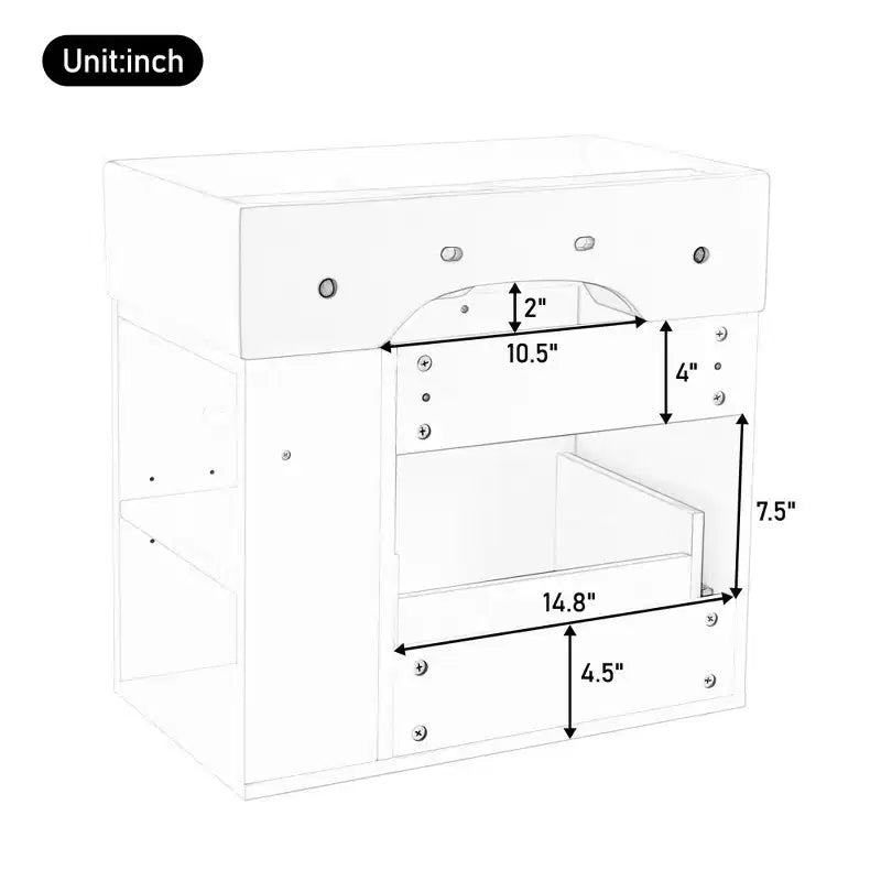 Mobile bagno sospeso da 55 cm con lavabo in ceramica e cassetto, nero/bianco, lavabo singolo