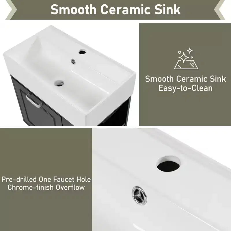 Mobile bagno sospeso da 55 cm con lavabo in ceramica e cassetto, nero/bianco, lavabo singolo