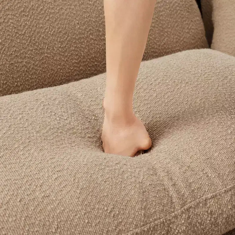 Pouf ottomano quadrato in bouclé beige/caffè/verde, poggiapiedi singolo